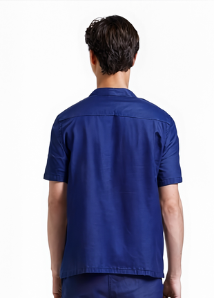 CAMISA DE LINO CORTA AZUL MARINO
