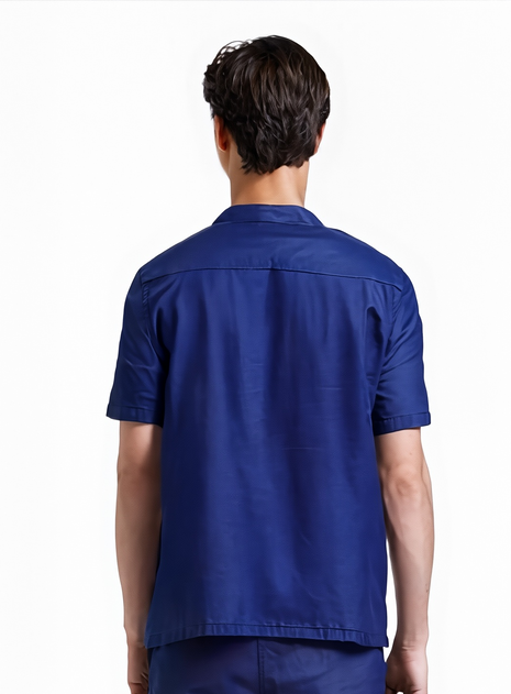CAMISA DE LINO CORTA AZUL MARINO