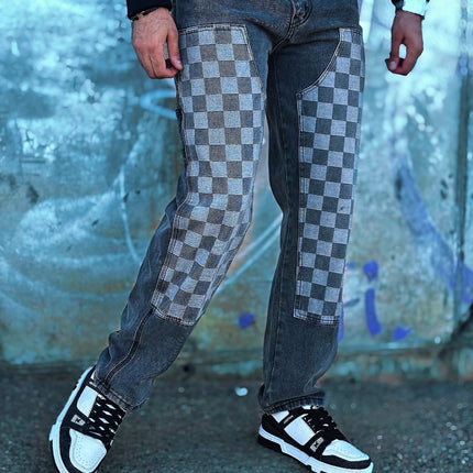 PANTALÓN DENIM URBANO CON DISEÑO DE CUADROS