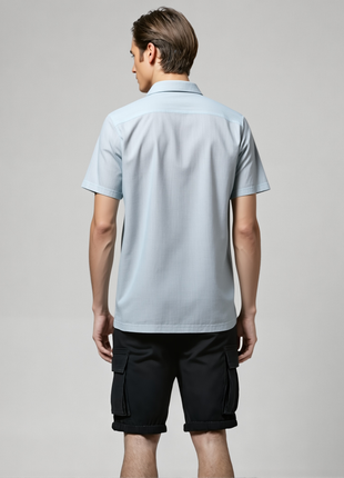 CAMISA AZUL CLARITO DE ALGODON Y LINO