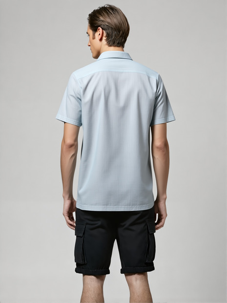 CAMISA AZUL CLARITO DE ALGODON Y LINO