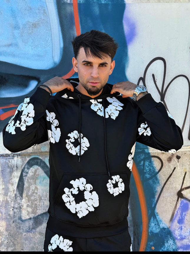 CONJUNTO CHÁNDAL NEGRO FLORES