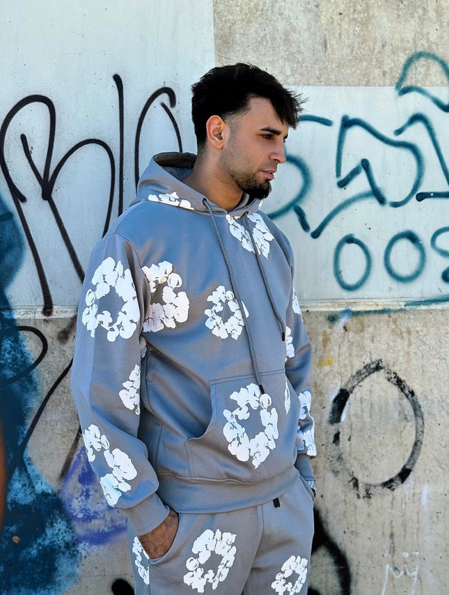 CONJUNTO CHÁNDAL GRIS FLORES