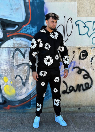 CONJUNTO CHÁNDAL NEGRO FLORES