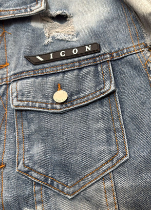 CHAQUETA DENIM CON CAPUCHA GRIS “ICON”