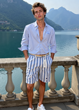 PANTALON CORTO DE RAYAS AZUL CLARITO